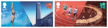 composition with section of post stamps for London 2012 Olympic Games, by Hat-trick studio, from www.hat-trickdesign.co.uk/