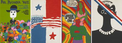 composition with section of cuban posters, by Muñoz Bachs -first two-, Reboiro and Dimas, all from www.flickr.com/photos/36461985@N08/sets/72157629368002856/