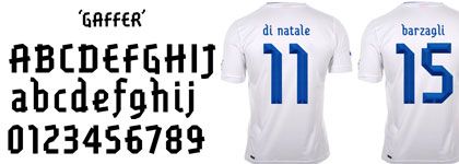 composition with Gaffer font and official Italy shirts, from www.designboom.com/