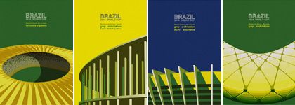 composition with section of posters about Brazil FIFA World Cup 2014 stadiums, by Andre Chiote, from cargocollective.com/andrechioteillustration/BRAZIL-2014-World-Cup
