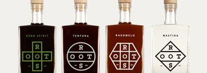 composition with section of packaging photo of ROOT bottles, design by Bob Studio, from www.bobstudio.gr