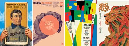 composition with section of posters by John Mavroudis, Saeed Abu-jaber, Bartosz Szymkiewicz and Eric Karbeling, from www.gigposters.com