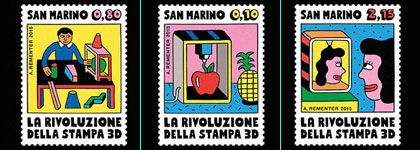 composition with section of San Marino post stamps, by Andy Rementer, from adminaasfn.imcnetwork.net/Filatelia/Rivoluzione-della-Stampa-3D_024a99bb-76f4-435c-8b86-b0a58041398a.aspx