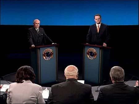 Prime Minister John Howard and Opposition Leader Mark Latham at the Leaders Debate. (Sun 12 Sep, 01:11 PM)