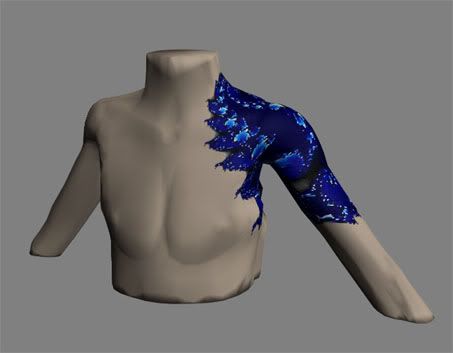 So, I stuck the fractal on a model in TrueSpace. Behold. The coolest tattoo 