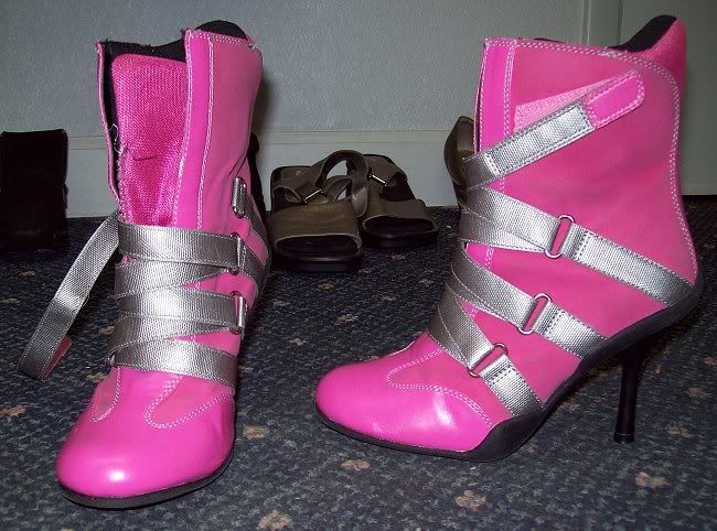 bright pink ankle boots