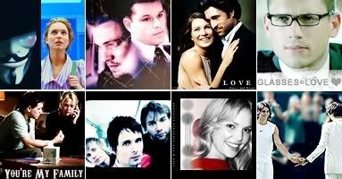 in clockwise --  v for vendetta, the departed, grey's anatomy, prison break. then rafa & rog, katherine heigl, muse, and another GA pic with  george & izzie