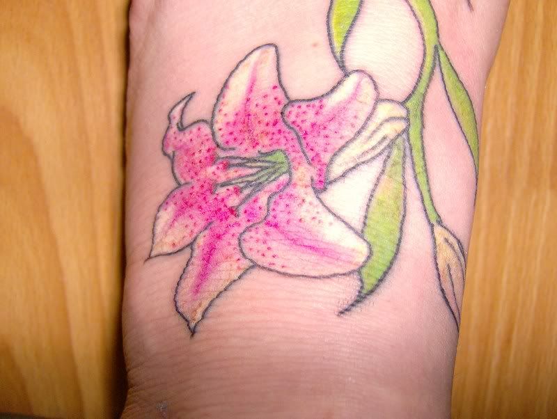 I've got two tattoos at the moment, a stargazer lily on my left foot, 