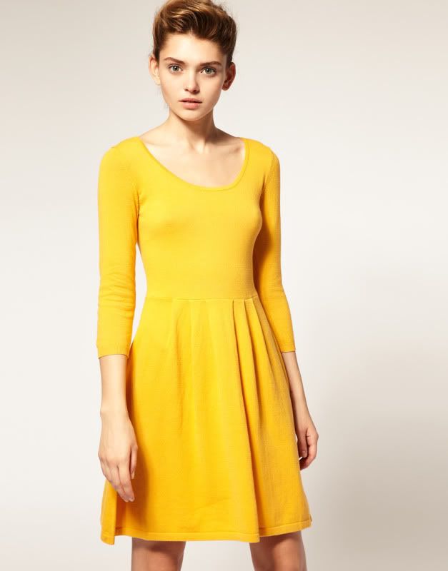 ... Yellow Mustard Knitted Bodycon Vintage Style Skater Forever Dress 10