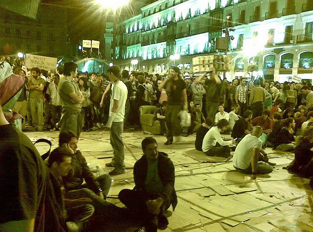 Young activists camping in Puerta del Sol, Madrid