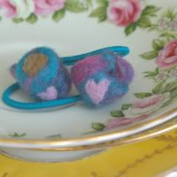 Cuppa (Pair of Blue Felted Ponytail Holders)