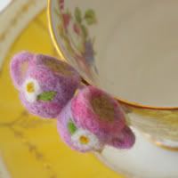 A Spot of Tea, Perhaps? (Pair of Pink Felted Ponytail Holders)