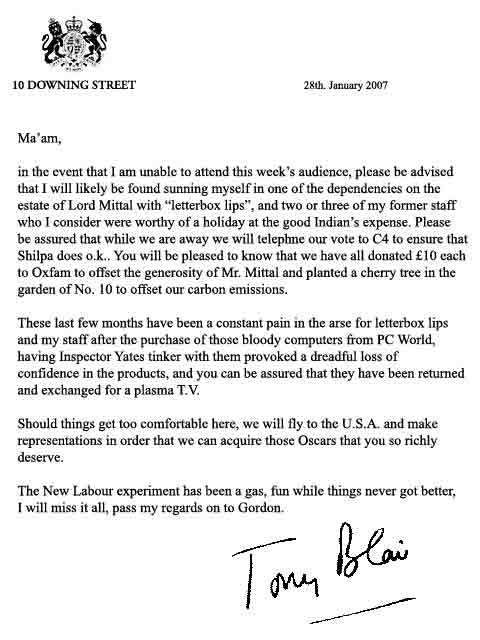 Prime Minister's letter