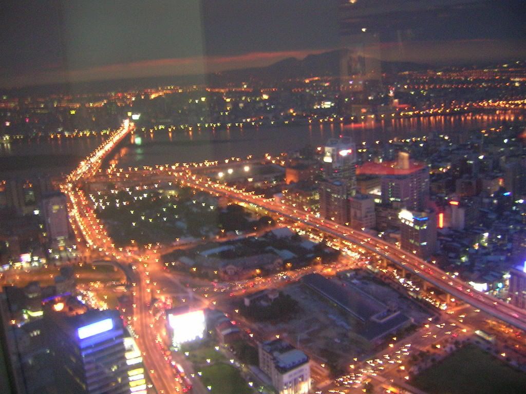 A river cuts through the city