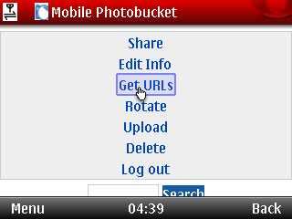 Photobucket Mobile menyediakan tautan ke gambar