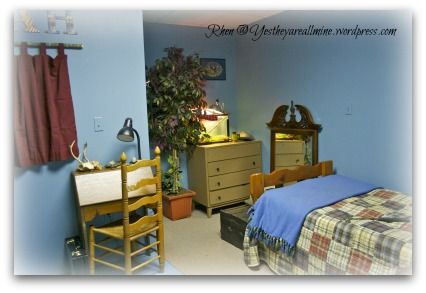 Can you see Sherlock, the Chinese Water Dragon's, home on Noah's dresser? That lizard just adores him. I didn't know that was possible.