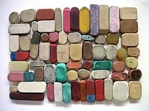 erasers arranged into neat rows and columns, for a colorful quilt effect