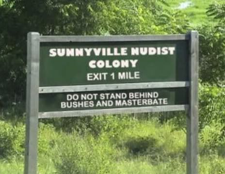 nudist colony sign