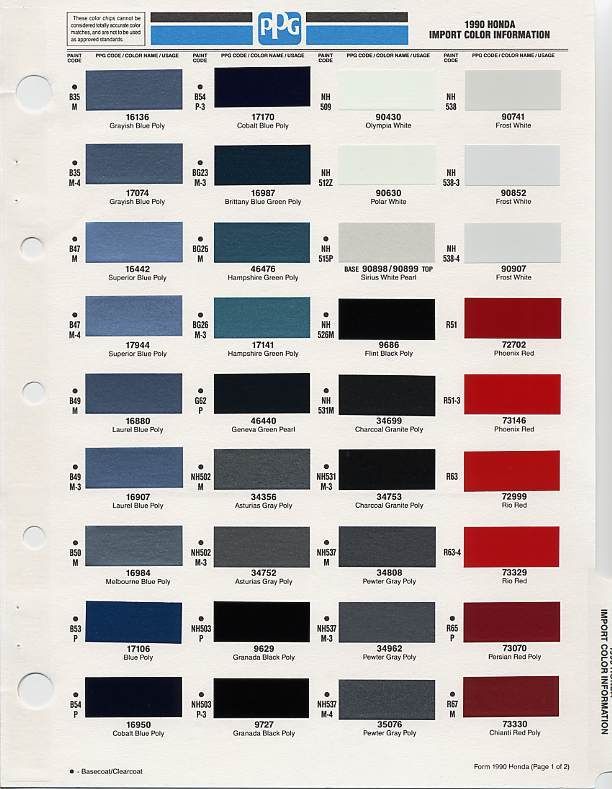 Honda car paint colour codes