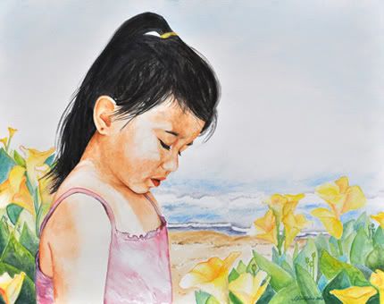 watercolour portrait of little girl