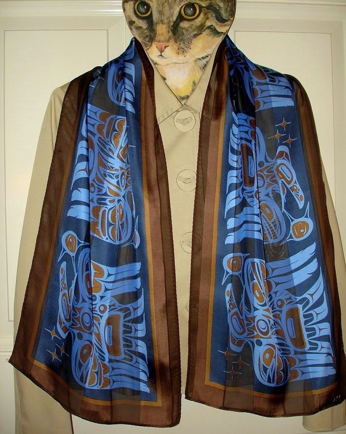 NATIVE AMERICAN PACIFIC NORTHWEST ART RAVENS BIRDS BLUE BROWN SIGNED