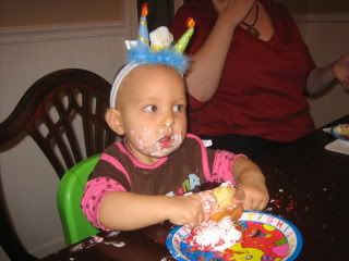 JellyBean eating her Elmo cupcake