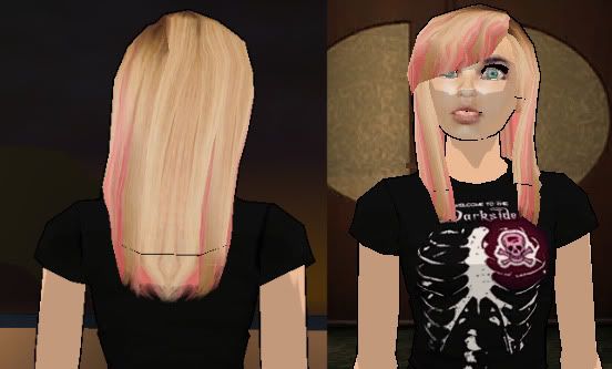 light brown hair with pink streaks. black hair and pink streaks.