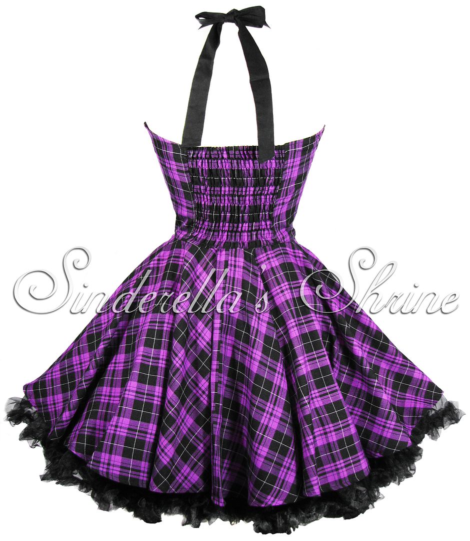Hell Bunny Purple ~zipper~ Tartan Punk Dress 6 16 Ebay 
