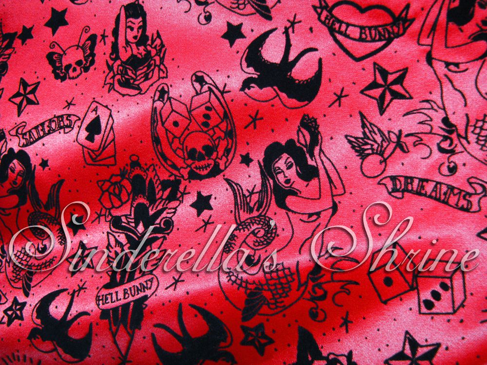 Hell Bunny Bright Red ~tattoo Flocked~satin 50s Party Evening Dress Xs 4xl 6 20 Ebay