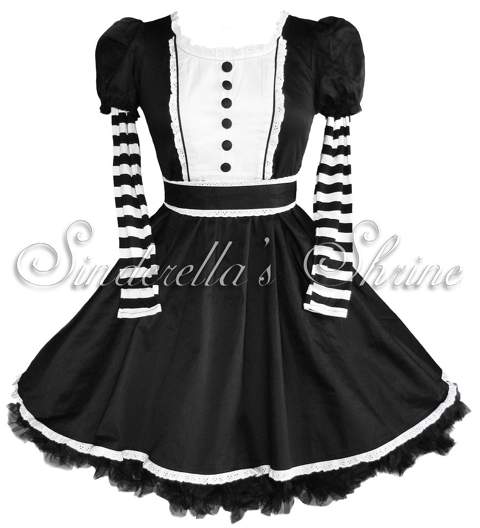 Hell Bunny Black Stripey ~ALiCe~ In Wonderland Cute Lolita Dress GOTH 6-18 - Afbeelding 1 van 1