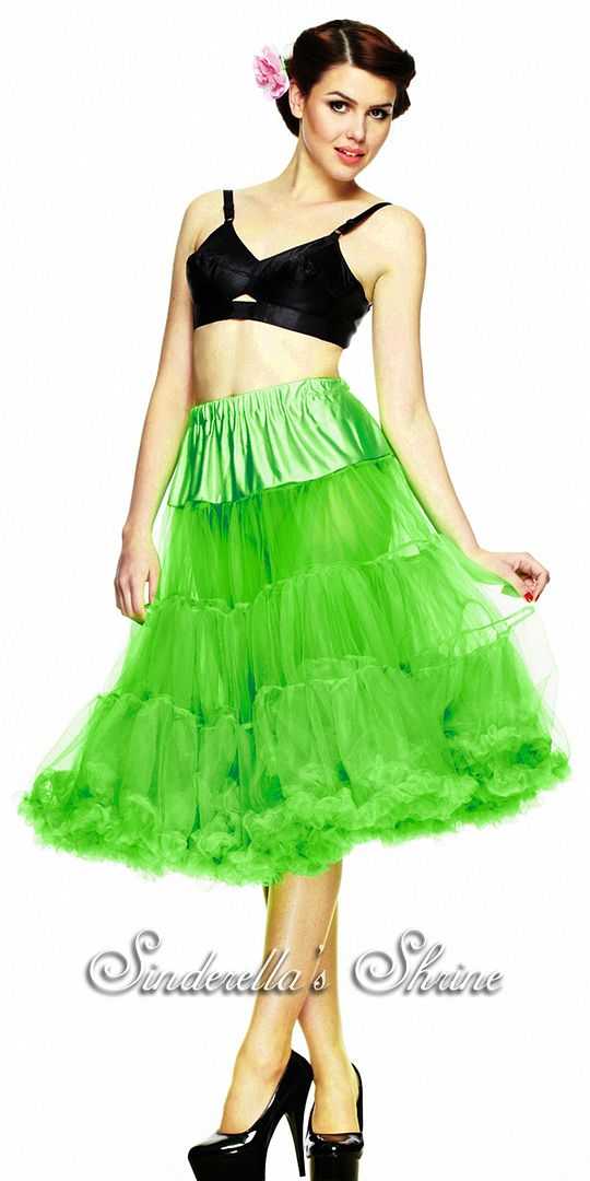 Bright Green HELL BUNNY 25-27" Long Petticoat Underskirt for 50s Dresses Sz 6-20 - Afbeelding 1 van 1