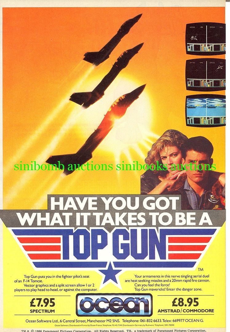 Top Gun - Tom Cruise - Ocean - C64 48k ZX Spectrum Magazine Advert Ad 2970