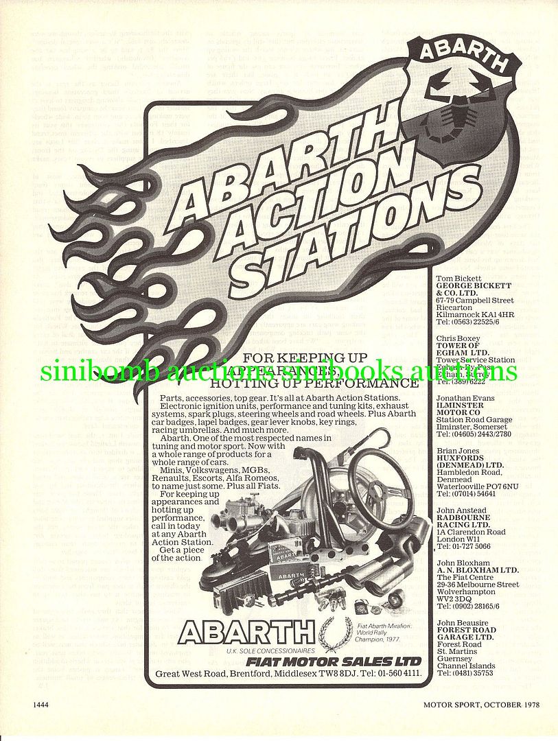 1978 Abarth Action Stations Fiat Motor Sales Original Magazine Advert