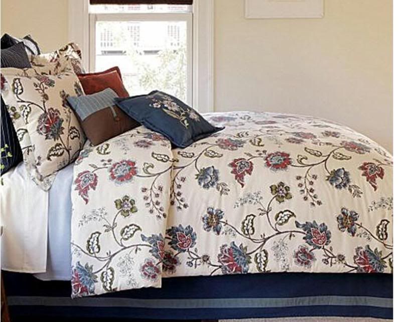 NEW JCPenney LINDEN STREET Blue & Burgundy EVERLY Queen 4pc Comforter