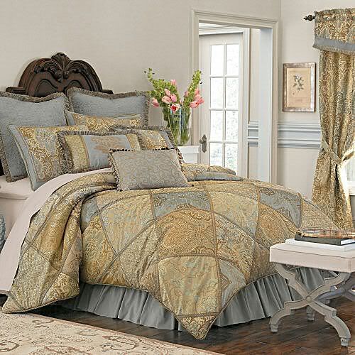 NEW Chris Madden LANCASTER Queen 4pc Comforter Set Blue Gold Jacquard
