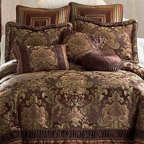 New Croscill Serafina Brown Plum Gold Jacquard King 4pc Comforter Set