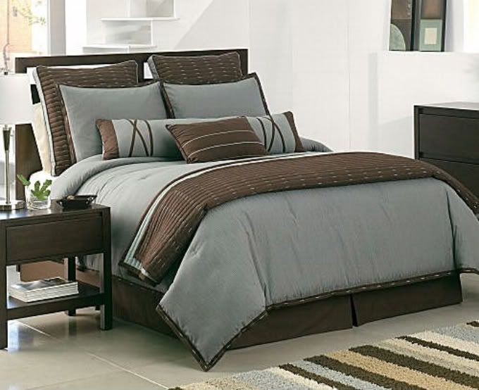 NEW JCPenney STEEL BLUE & BROWN King 5pc Comforter Set eBay