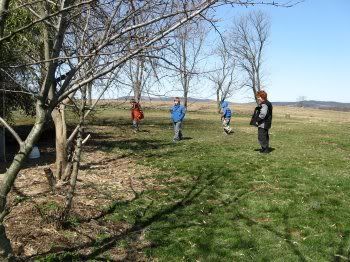 Troyer waits for an egg to just jump up out of the grass and into his pocket