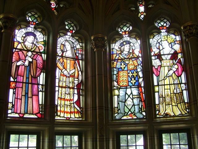 Stained glass windows showing the succession of Kings and Queens. The Marquess had in his private employ some master craftsmen in glass and wood working/carving. photo 10455304_10154435958300023_779716585830635677_n.jpg