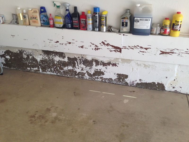 garage concrete wall paint peeling? (foundation, color, stains