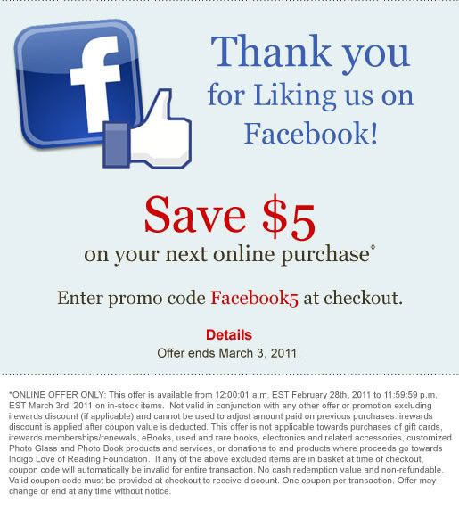 [Chapters Indigo] 5 off chapters coupon only) RedFlagDeals