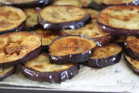 Brinjals fried and ready for layering