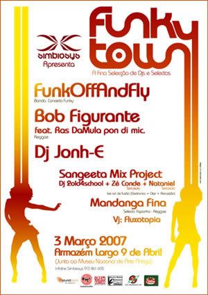 cartaz FunkOffAndFly+Bob Figurante, Armazém Largo 9 de Abril, Lisboa,3Mar