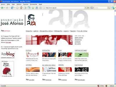 screenshot do sítio da Associação José Afonso