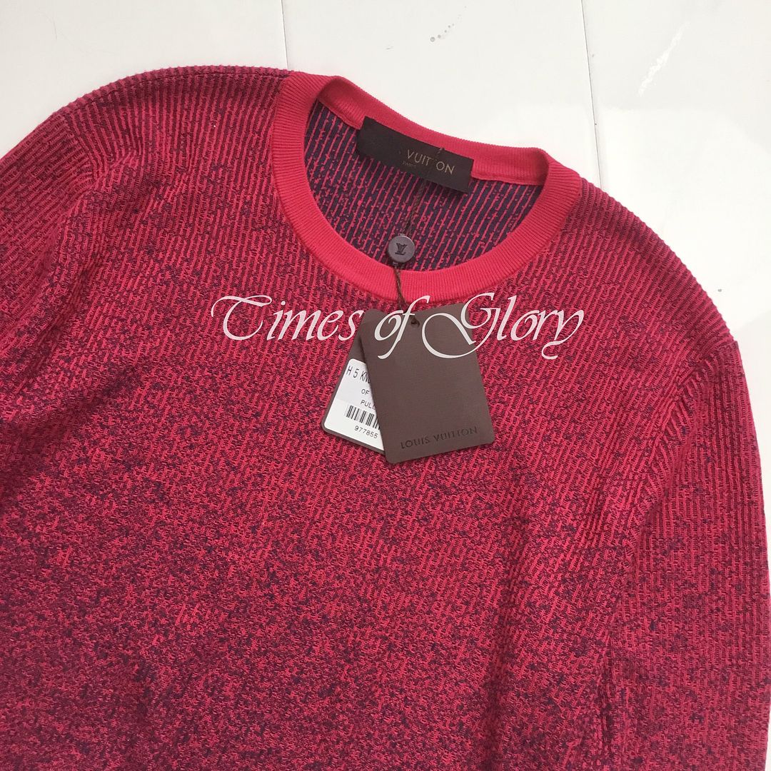 Auth Louis Vuitton LV Men Campaign Red Navy Bicolour Jumper Sweater Sweatshirt L