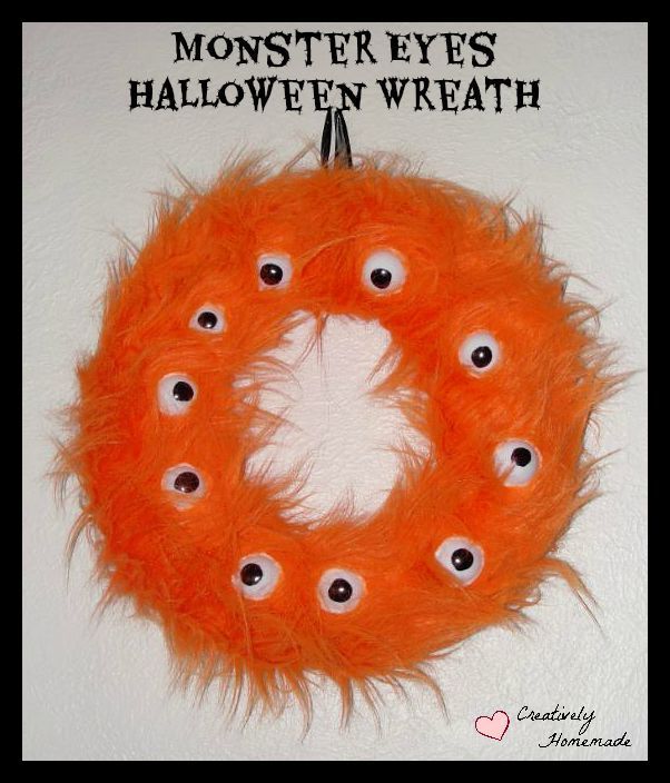 This Monster Eyes Homemade Halloween Wreath is just as cute as it is spooky.This would be a fun Halloween craft to make with your kids.