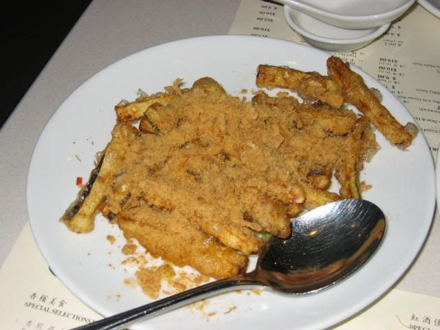 Fried eggplant and pork floss