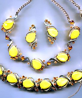 Rouseau yellow glass rhinestone necklace bracelet earrings