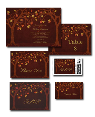 The colors are brown orange yellow In the center of the invitation is the