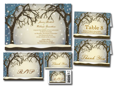 Beautiful Arched Winter Trees Wedding RSVP Cards white wedding trees